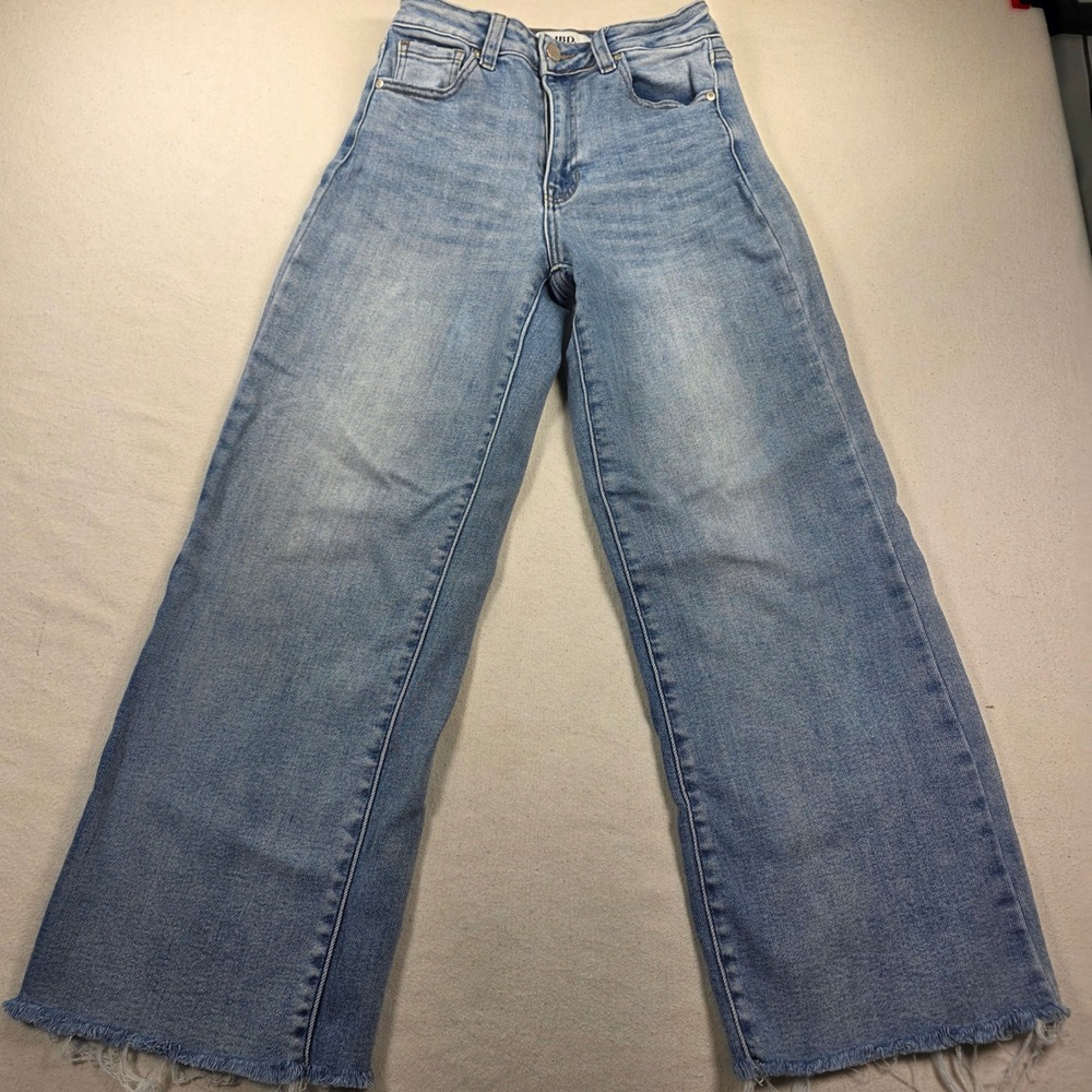 JBD Just Black Denim Wide Leg Raw Hem Jeans Light Wash Blue DP-683 Size 24